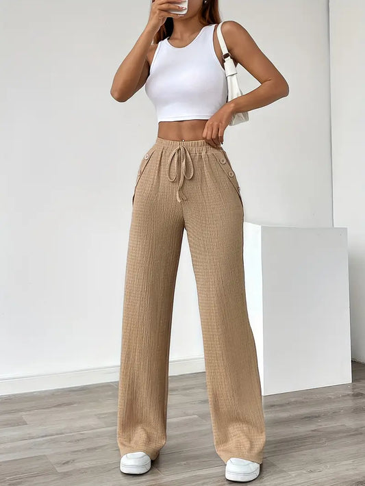 Dames Zomerbroek – Hoge Taille, Rechte Pijpen & Steekzakken